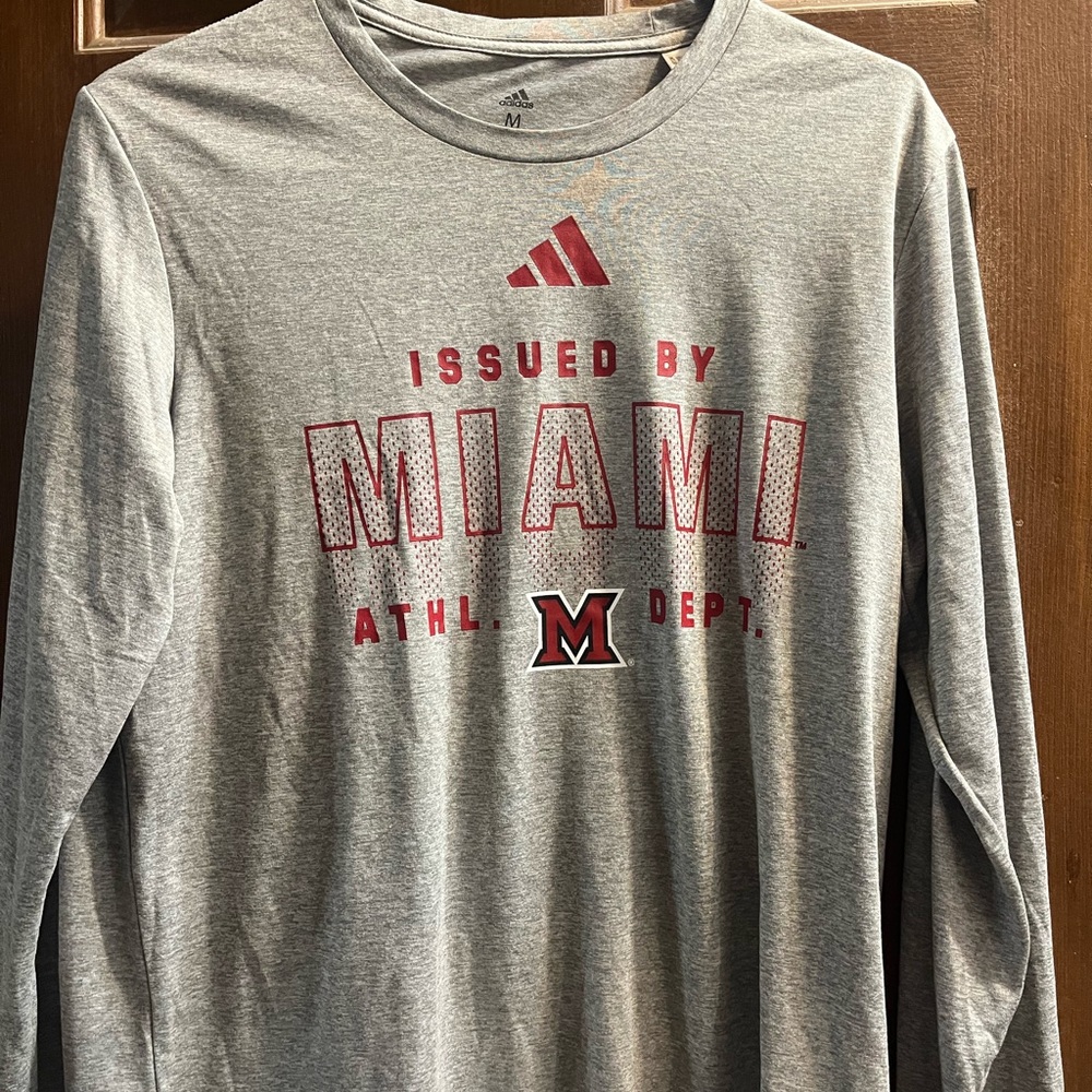 Miami Adidas Gray and Red Miami Long Sleeve Tee